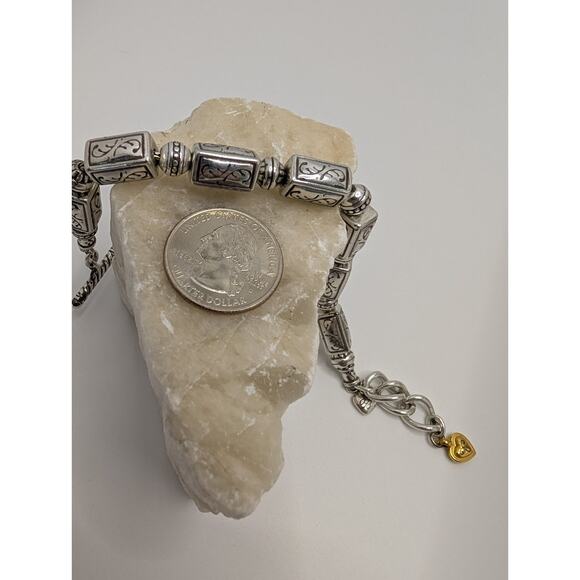 Brighton Scroll Detail Toggle Bracelet 7.5in Silver Tone with Gold Charm - Picture 3 of 7